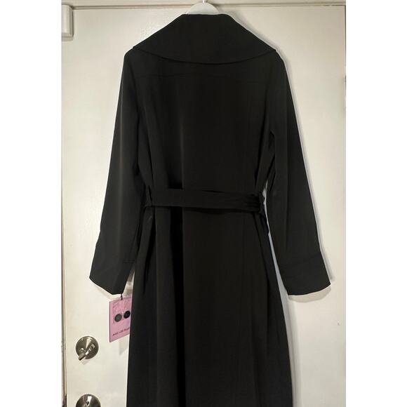 Avec Les Filles Black Trench Coat Belted Drape Front Size Large NWT Stylish - Picture 15 of 16